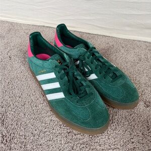 Adidas Gazelle Indoor in the Collegiate Green and Lucid Pink suede sneaker 12.5